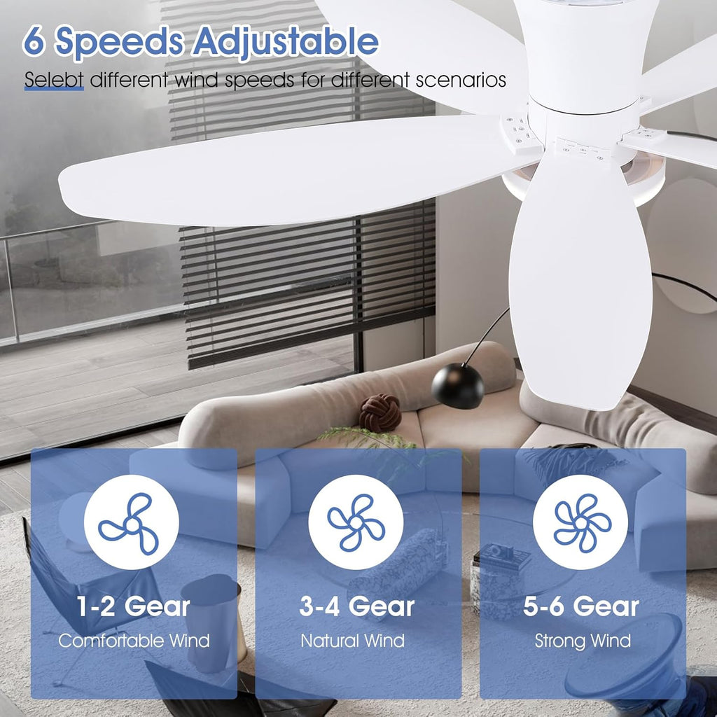 42" Ceiling Fans with Lights-Low Profile Ceiling Fan with Light and Remote/APP Control,Flush Mount,DC Reversible,LED Dimmable Modern Ceiling Fans for Bedroom,Indoor/Outdoor Patio Use(White)