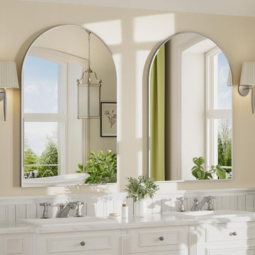 24"x36" Nickel Arched Bathroom Vanity Mirror 2Pack, Dark Brushed Frame with Arched Top and Clean-Lined