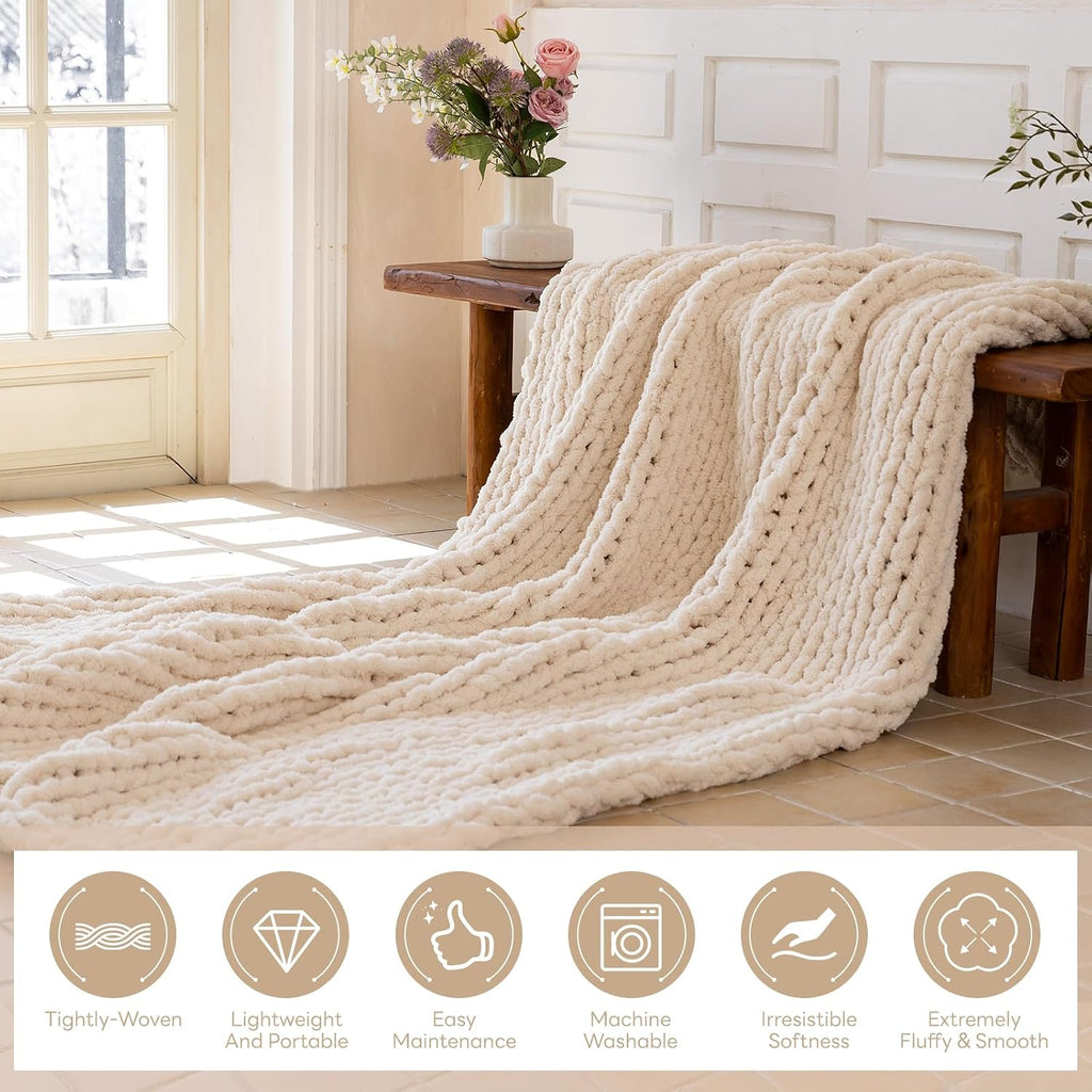 Chunky Knit Blanket - Luxury Soft Cozy 50 * 60 Throw Blanket,100% Woven Blanket Rope Knot Throw Blanket, Gift