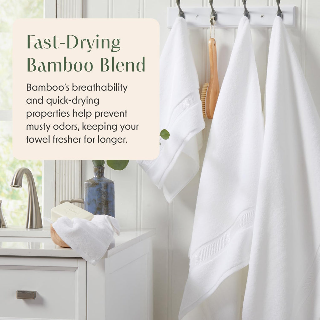 Luxury Bamboo Rayon Plush Bath Towel Set | 4-Pack | White | 35% Bamboo Rayon - 65% Zero Twist Cotton | Absorbent
