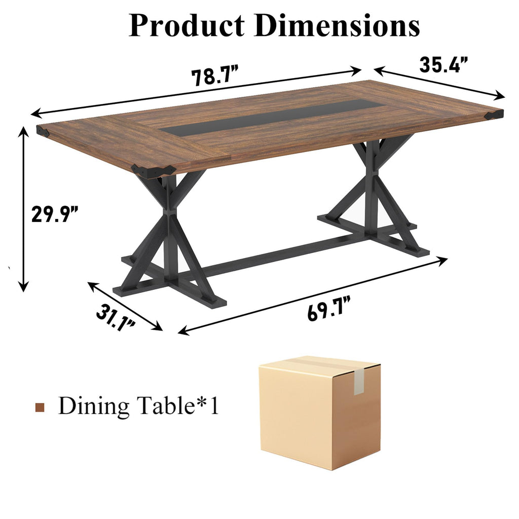 78" Farmhouse Dining Table for 6 8 People, Rectangular Wood Kitchen Dinner Table with Thick Waterproof Tabletop &
