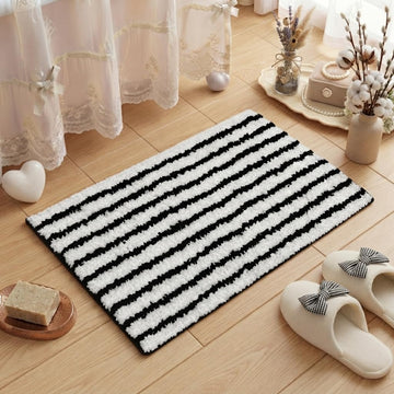 Black and White Striped Bathroom Runner Rug, Fun Plush Luxury Microfiber Bath Rug Aesthetic Washable Bath Mat