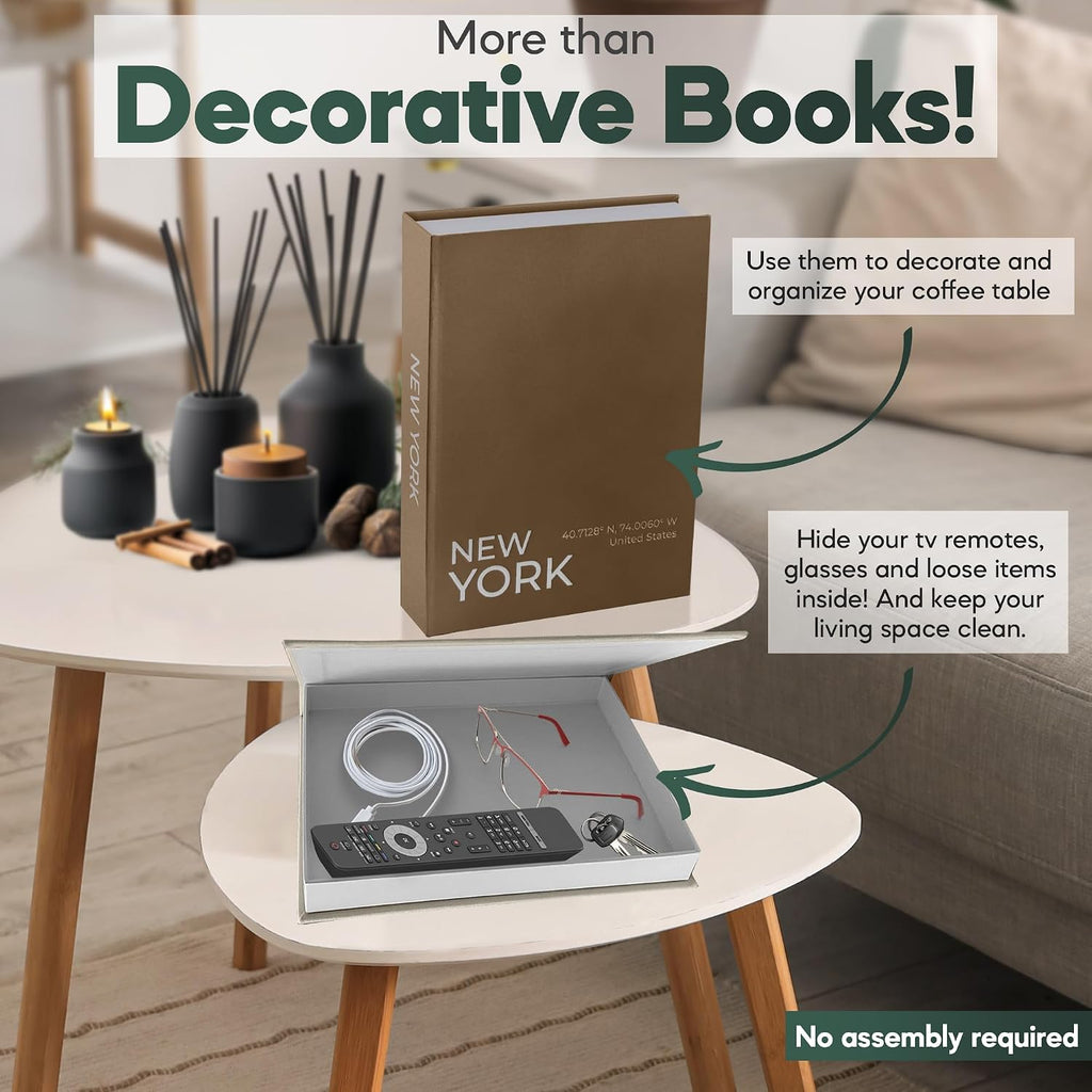 Faux Book Storage Box Set - Decorative Faux Books with Hidden Storage for Coffee Table Decor, Bookshelf or Mantle