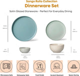 16-Piece Stoneware Dinnerware Set for 4, Satin Glazed Plates and Bowls Sets with Matte Finish, Ceramic Dish Set