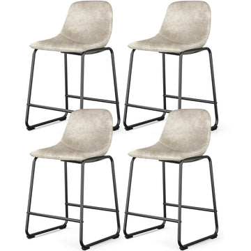 Pu Faux Leather Bar Stools Set of 4(Beige, 24" Counter Chair x4)