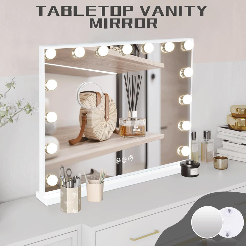 Vanity Mirror with Lights 22.8"x 18.1" Makeup Mirror with Lights and 15 Dimmable Bulbs,3 Colors Modes,Hollywood Mirror