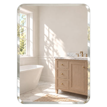 22x30 Inch Rounded Rectangle Bathroom Mirror, Frameless Beveled