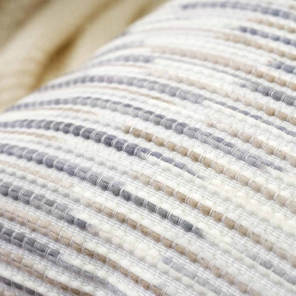 Boho Striped Pillow Cover 12x20, Rectangle Decorative Lumbar Throw Pillow Cover Chenille Neutral Pillowcase, Gray White