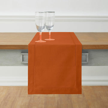 Cotton Linen Table Runner Cinnamon Woven, 14 x 108 in