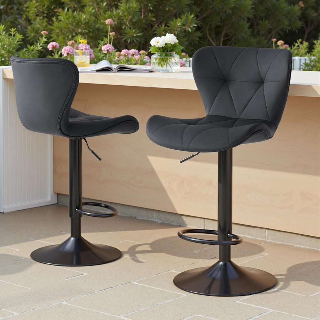 Modern Bar Stools Set of 4, Adjustable Faux Leather Upholstered Swivel Bar Stools, Counter Height Chairs with Back
