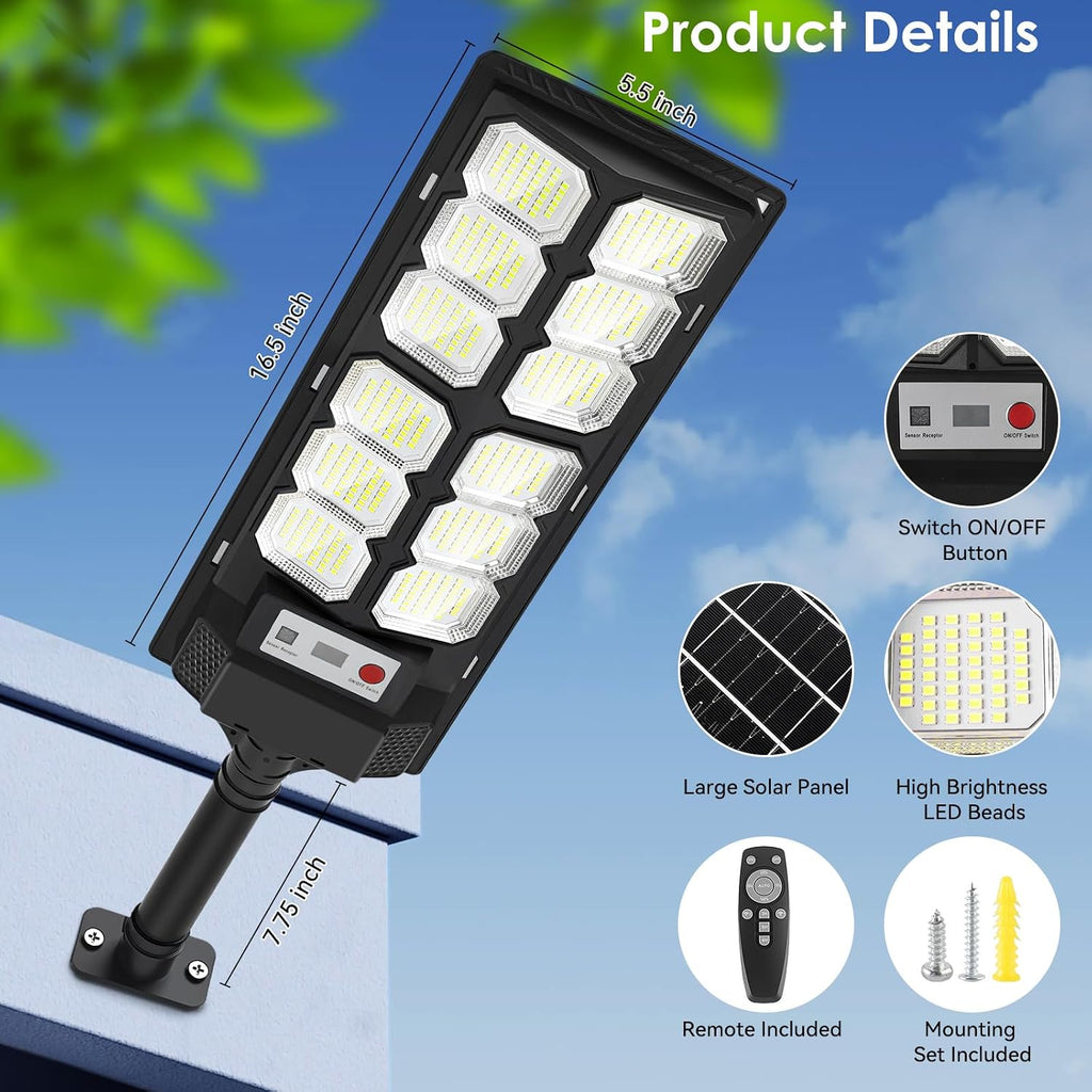 4-Pack Solar Street Lights Outdoor, 13000LM 6500K Waterproof LED Solar Flood Lights with Motion Sensor, Dusk to Dawn