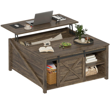 Lift Top Coffee Table with Storage, 31.5" Farmhouse Coffee Table, Square Coffee Tables with Large Hidden Storage and