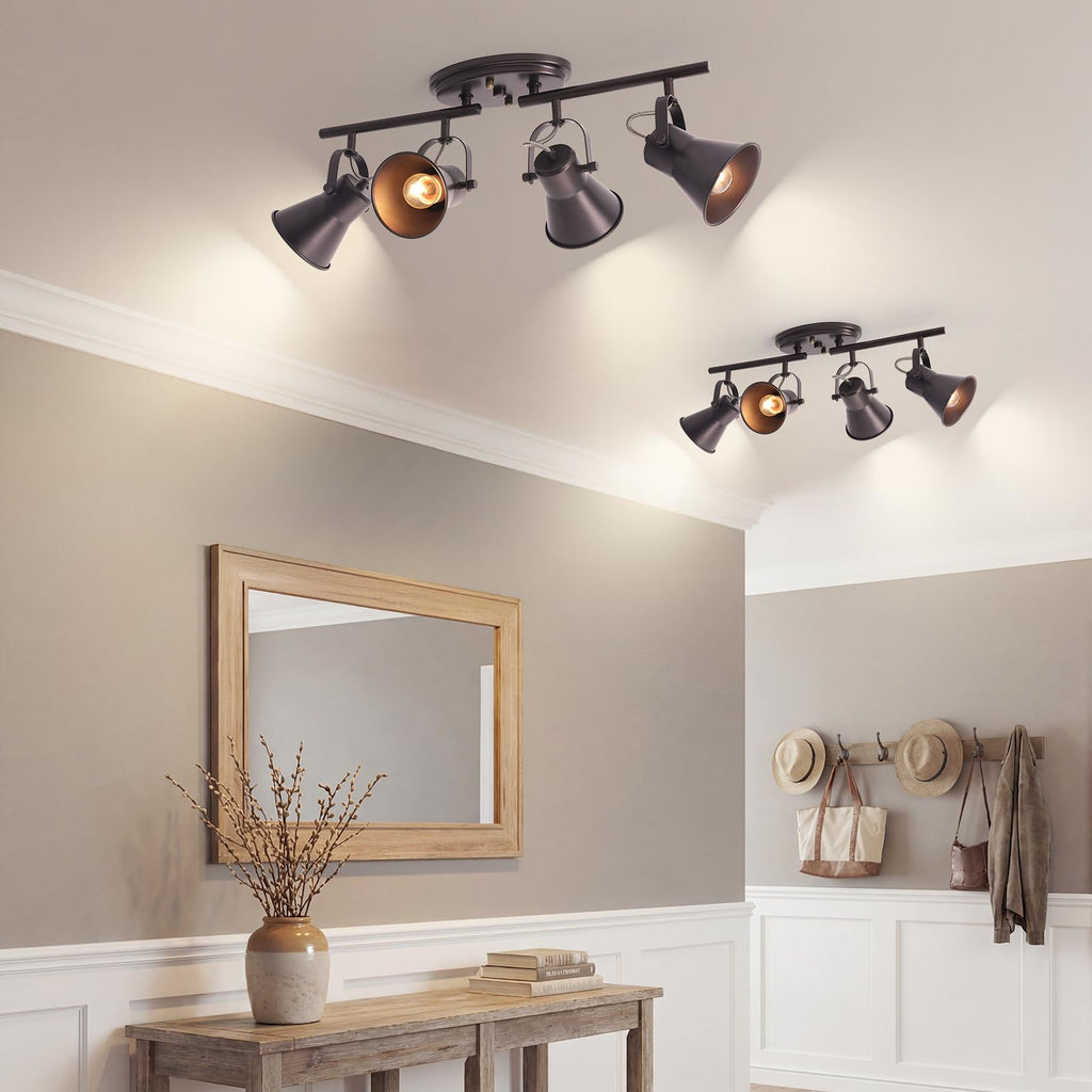 Brown Track Lighting Fixtures Ceiling, Directional Ceiling Spotlight with 4 Rotatable Heads, Modern