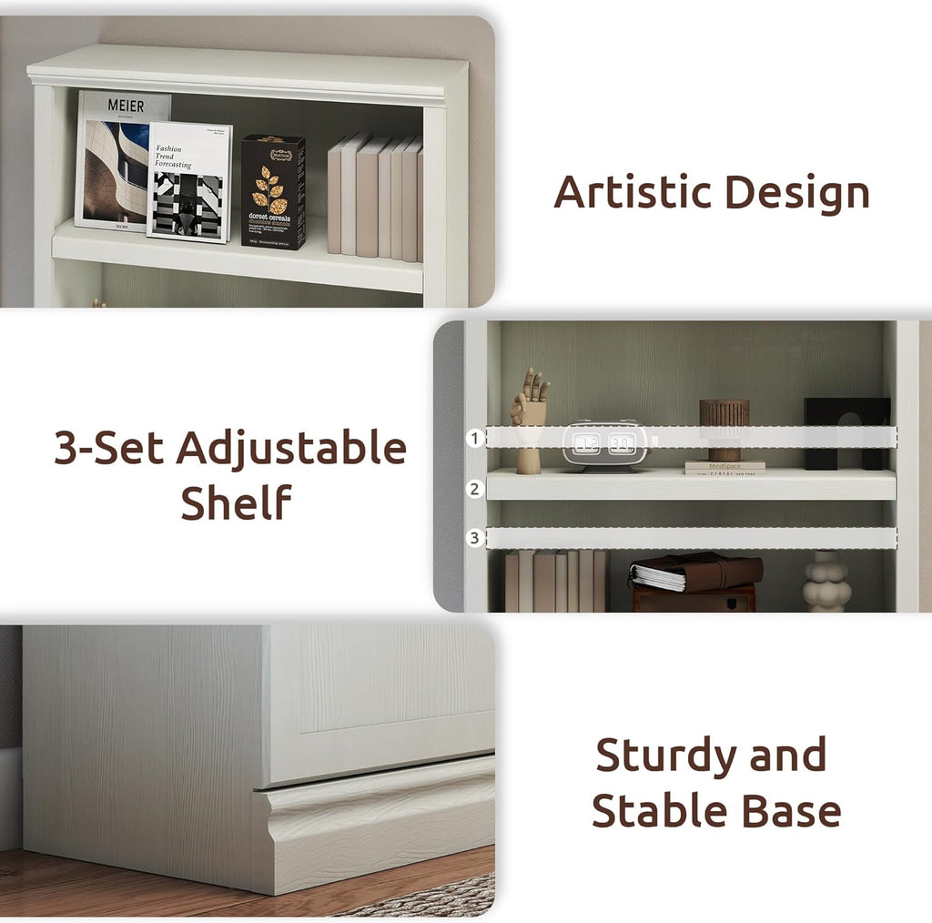 70 Inch Tall Bookcase with Doors, Library Office Bookshelf with Adjustable Shelves