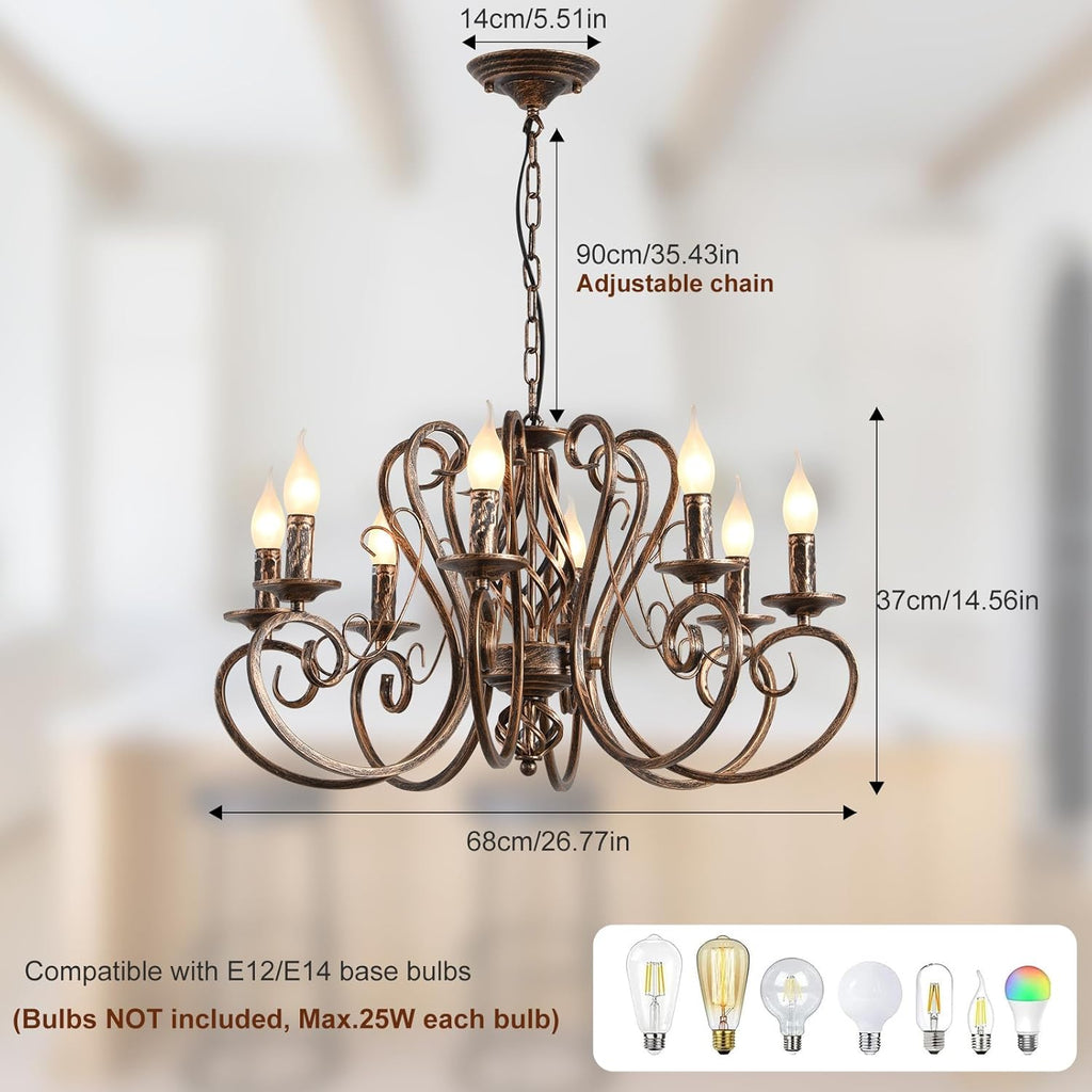 Chandeliers,8 Lights French Country Pendant Chandelier,Rustic Vintage Metal Pendant Light Fixture Adjustable Hanging Lighting,Living Room Light,Kitchen Chandelier