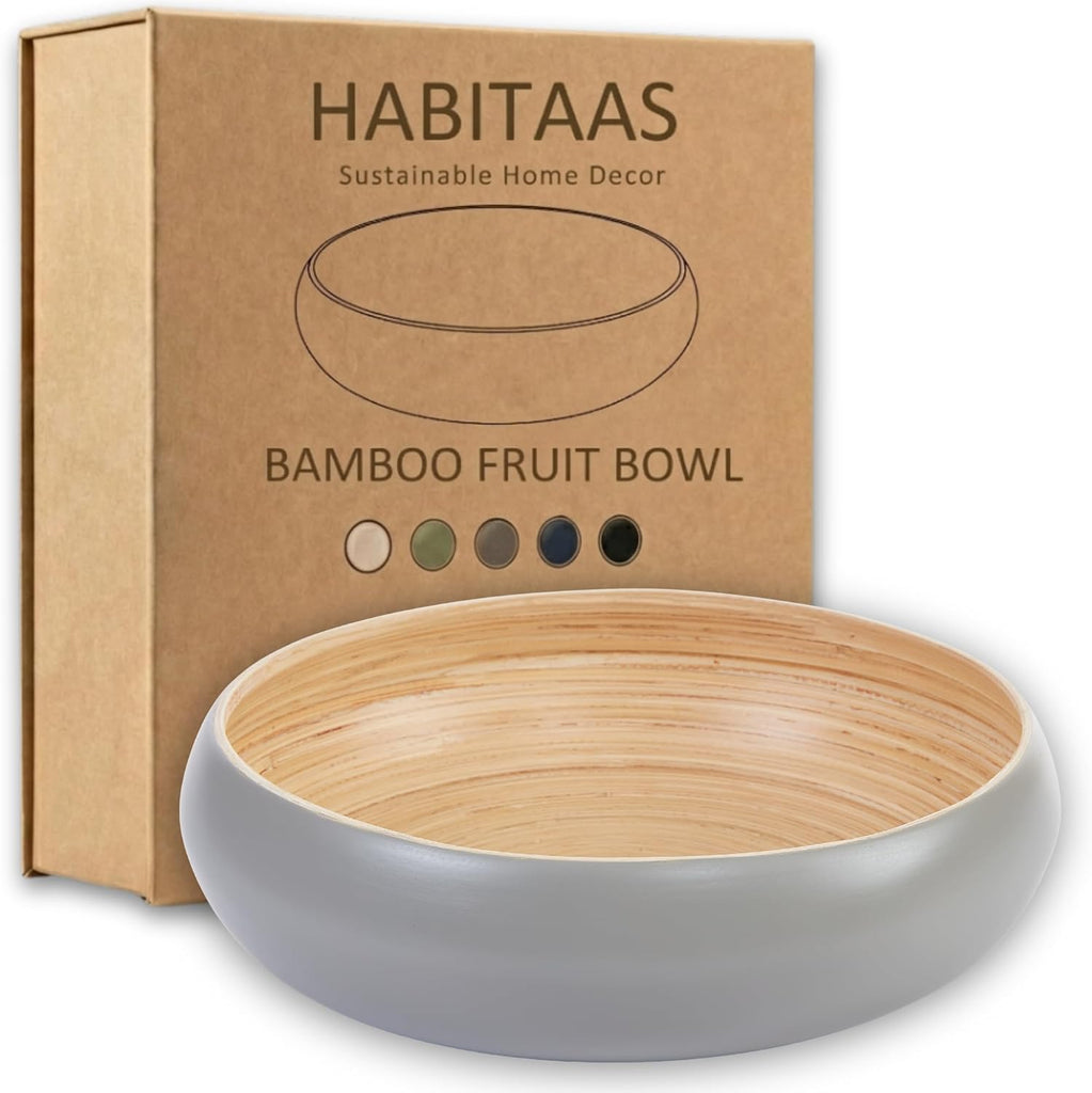 Fruit Bowl Counter - Spun Bamboo, Large 11.75" Fruit Basket, Eco-Friendly Decorative Serving Bowl Decor, Produce