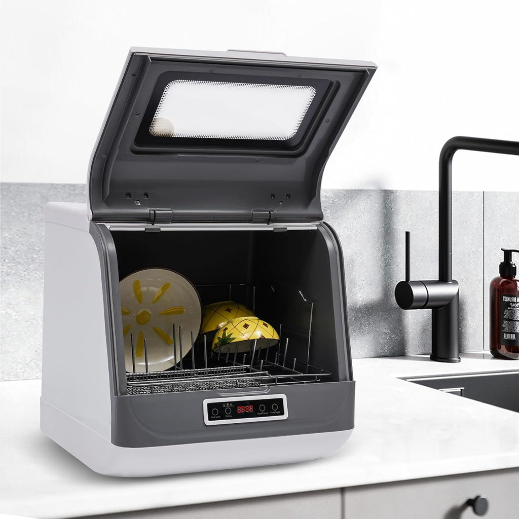 Portable Countertop Dishwasher Compact Dishwasher,3 Washing Programs,75°C Hot Air Drying,360° Rotating Spray