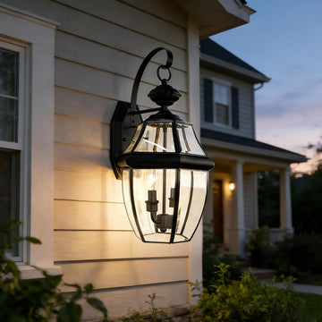 20 Inch Large Outdoor Wall Lantern, 2-Light with Clear Beveled Glass - Matte Black