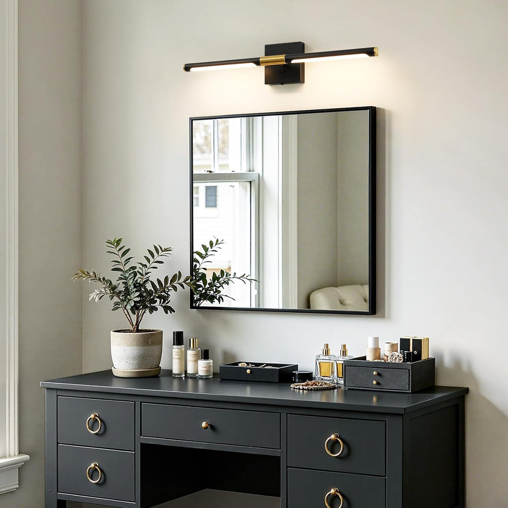 Black Gold Vanity Light , 24 inch 5CCT 360° Rotatable Bathroom Light Fixture Over Mirror Dimmable LED Vanity Lighting