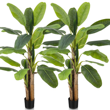 2 Pack 6 Ft Artificial Banana Tree with Pot Faux Banana Plants Tall Faux Floor Leaf Plant with 3 Trunks and 19 Large