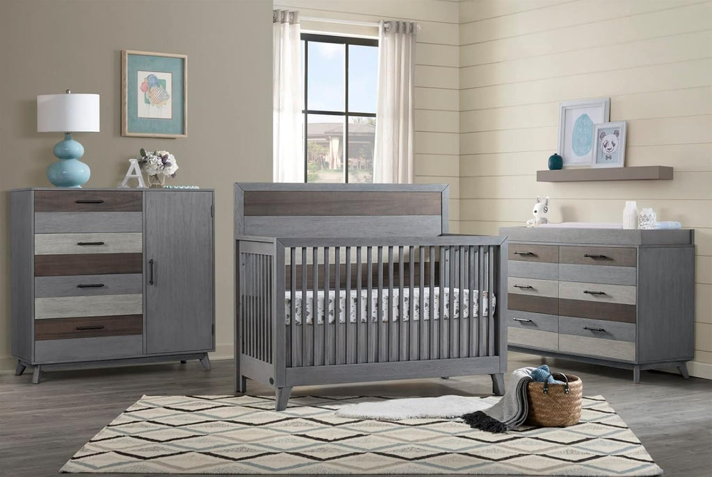 Premium Changing Topper for 6-Drawer Dresser, Wire Brush Multi-Tone Gray Finish
