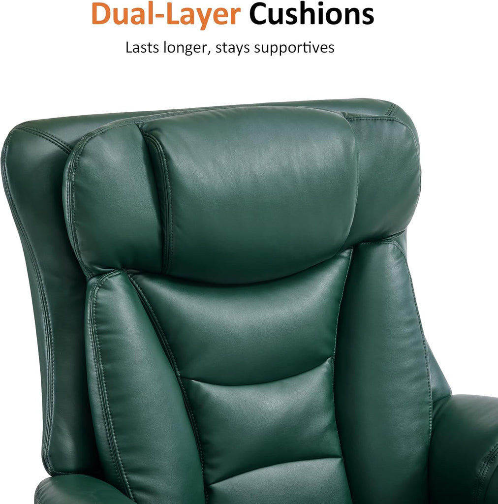 Modern Reclining Swivel Lounge Chair and Ottoman — Green Faux Leather