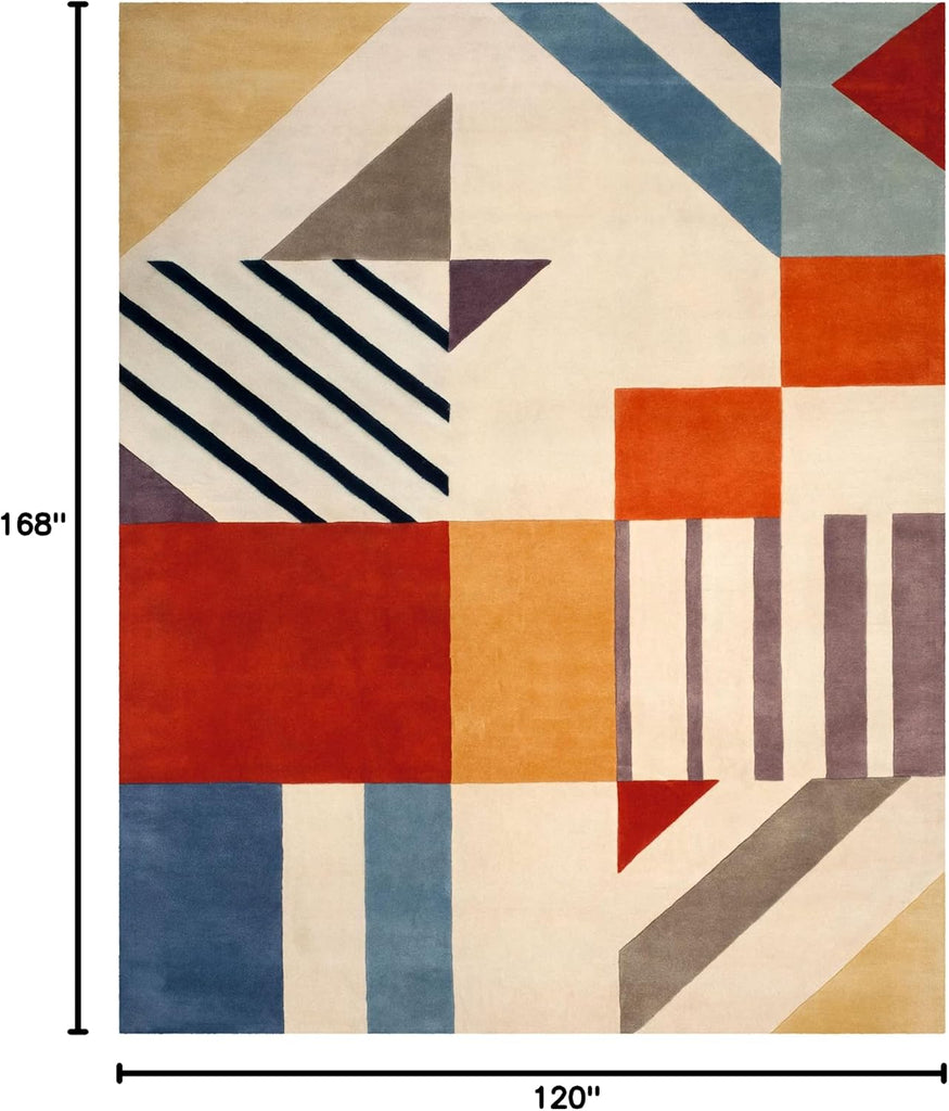 Fifth Avenue 10' x 14' Ivory/Multi Handmade Mid-Century Modern Abstract Wool Area Rug