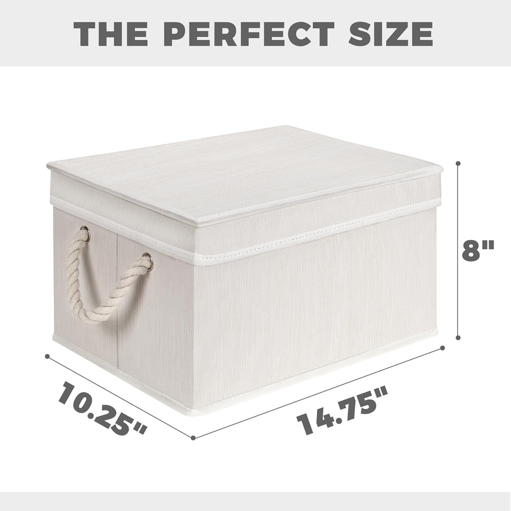 Set of 3 Fabric Bins for Organization - Foldable & Stackable With Lid & Rope Handles - Collapsible Fabric Storage