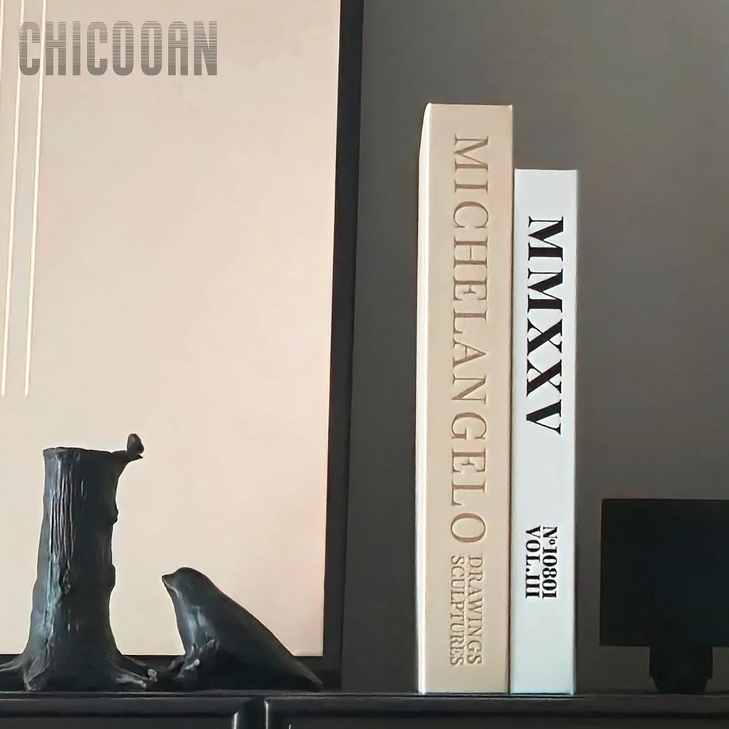 4-in-1 Decorative Books Set, Coffee Table Books Decor, 2 Linen Fake Book Boxes with Wood Tray, Bead Garland for