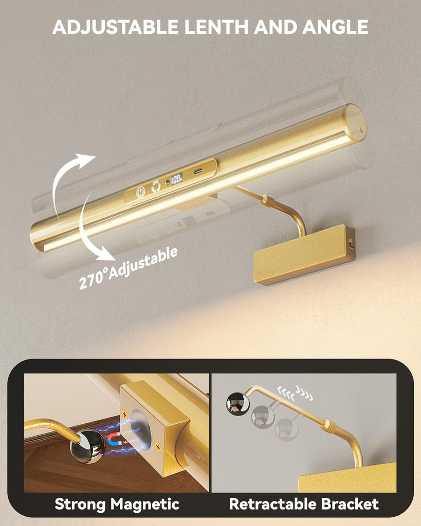 13" Rechargeable Picture Light for Wall with Remote, Gold 2-Pack
