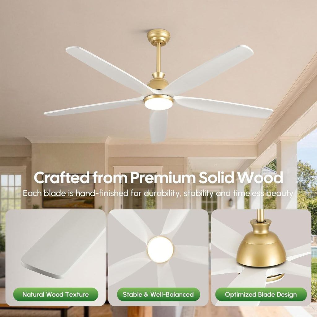 60" Ceiling Fan with LED Light and Remote - White Gold