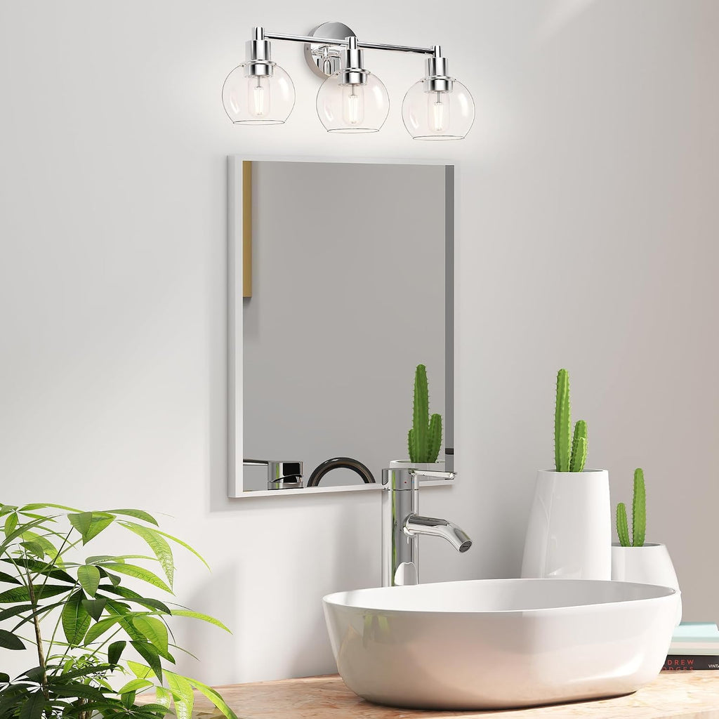 3 Lights Bathroom Vanity Light Fixtures Chrome, Bathroom Lights Over Mirror, Industrial and Farmhouse 3 Light Wall