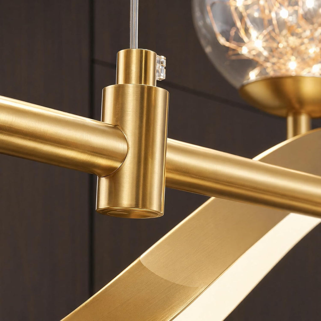 Modern 40.2 Inch Gold Linear LED Chandelier, Dimmable Kitchen Island Lighting with Remote, 4-Light Hanging Pendant