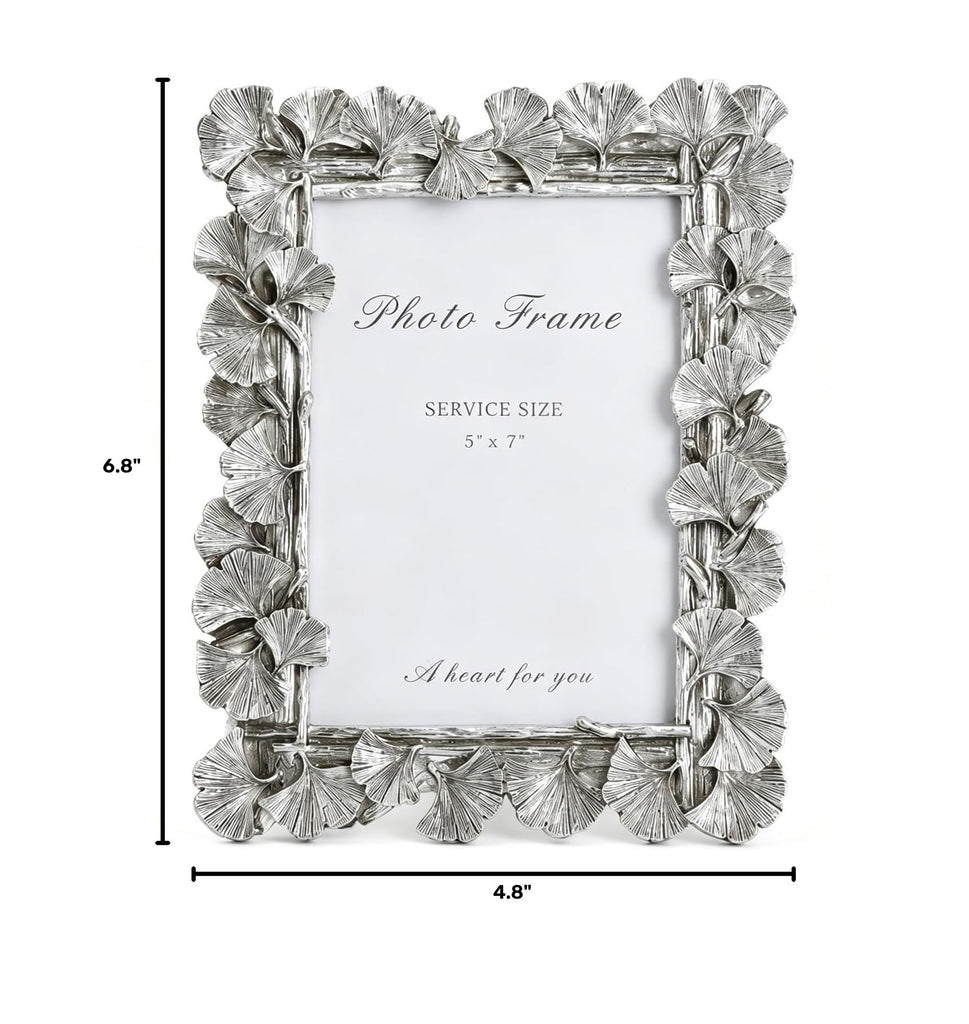 4x6 Picture Frame, Antique Silver Picture Frames Ginkgo Leaf Resin Rectangular Wabi Sabi Farmhouse Decor