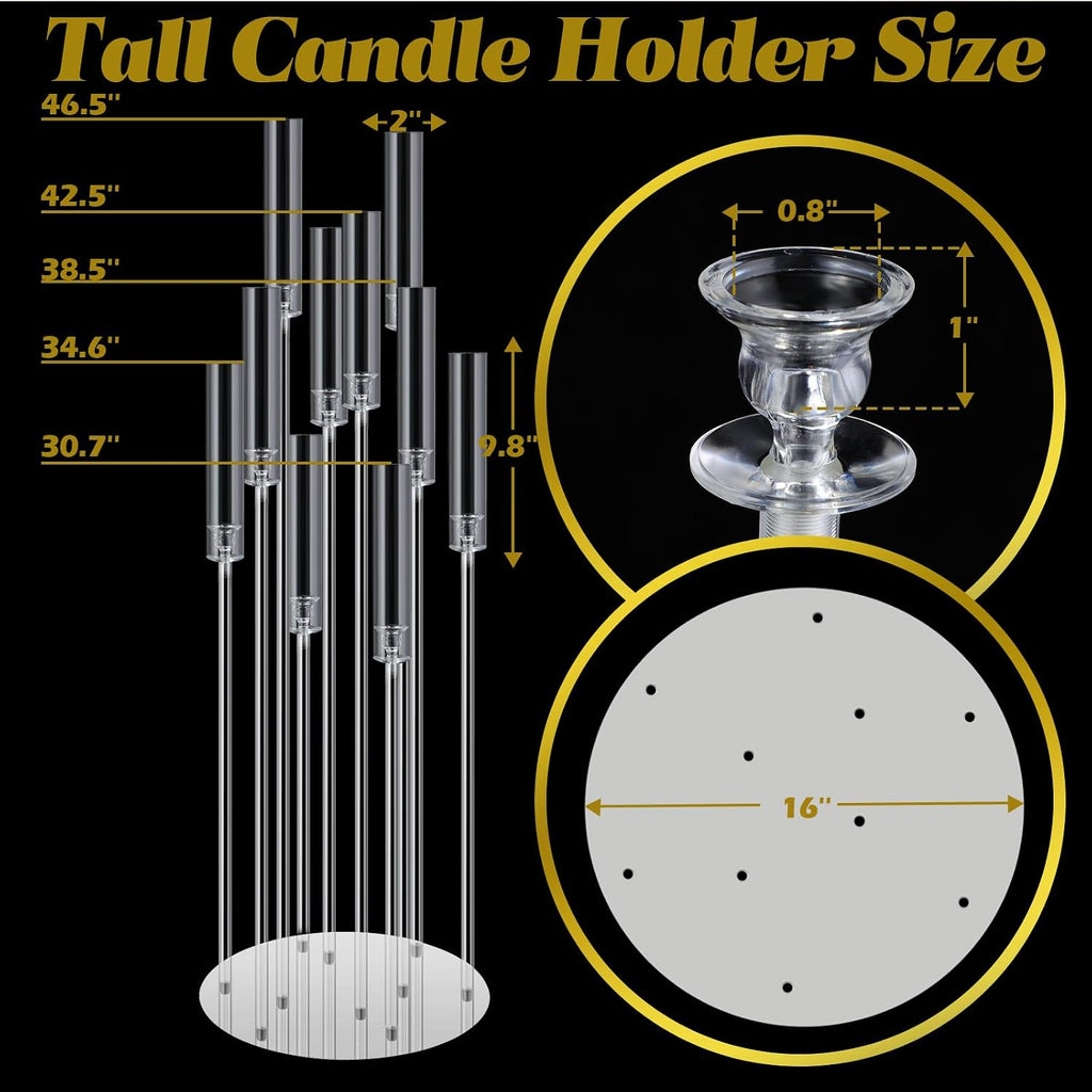 4 Pcs 10 Arm 46.5 Acrylic Candelabra Table Centerpiece Floor Candelabras Clear Candle Holder with Removable
