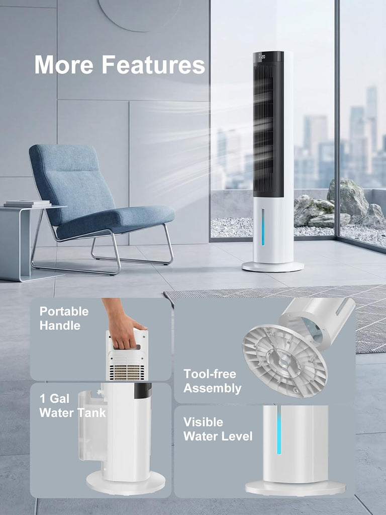 Evaporative Air Cooler, 40" Windowless Portable Air Conditioners with 24H Timer, Cooling Fans that Blow Cold Air