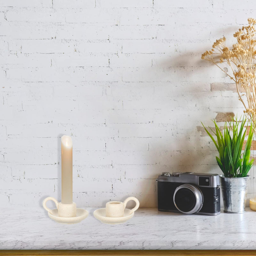 2Pcs Ceramic Candle Holder Candlestick Holder with Handle, Taper Candle Stand Candlelight Stand Holder Decorative