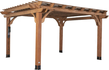 14' x 12' Traditional Cedar Wood Pergola Kit with Trellis Roof, All-Season Durability, High-Wind Rating