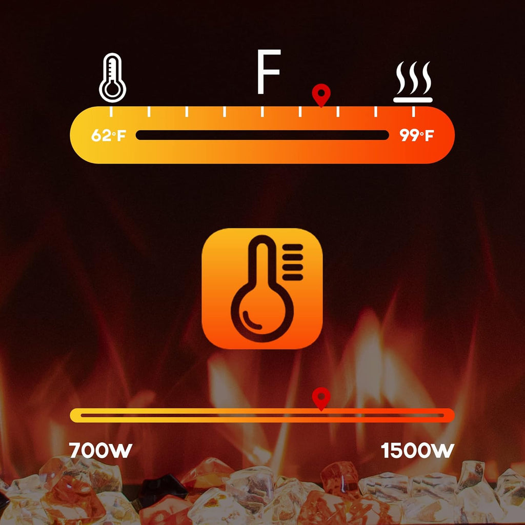 48'' Electric Fireplaces Inserts, Recessed & Wall-Mounted Fireplace Heater with Thermostat, Multicolor Flames,Timer