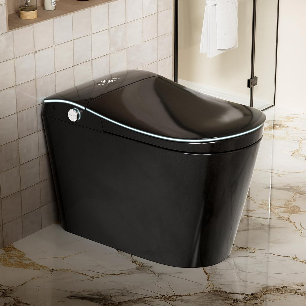 Smart Tankless Toilet with Built-In Bidet, Heated Seat, Warm Water Wash, Air Dryer, ADA Comfort Height, LED Display, Foot Sensor Flush, Powerful Flush