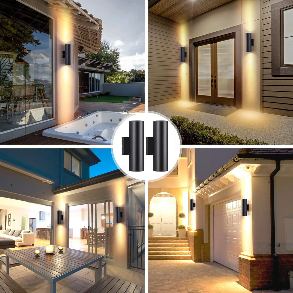 Outdoor Wall Lights 2 Packs, Integrated LED Cylinder Up Down 12W 2700K Modern Aluminum Light