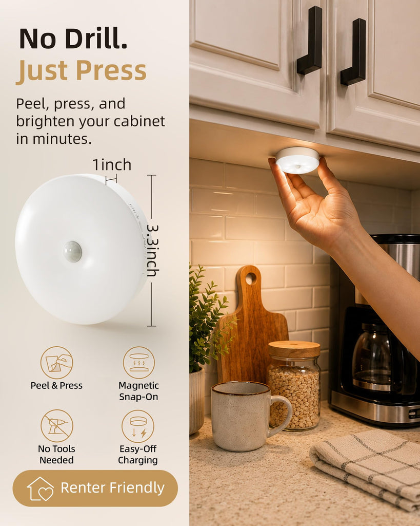 RGB Under Cabinet Puck Lights with Remote, Motion Sensor Lights
