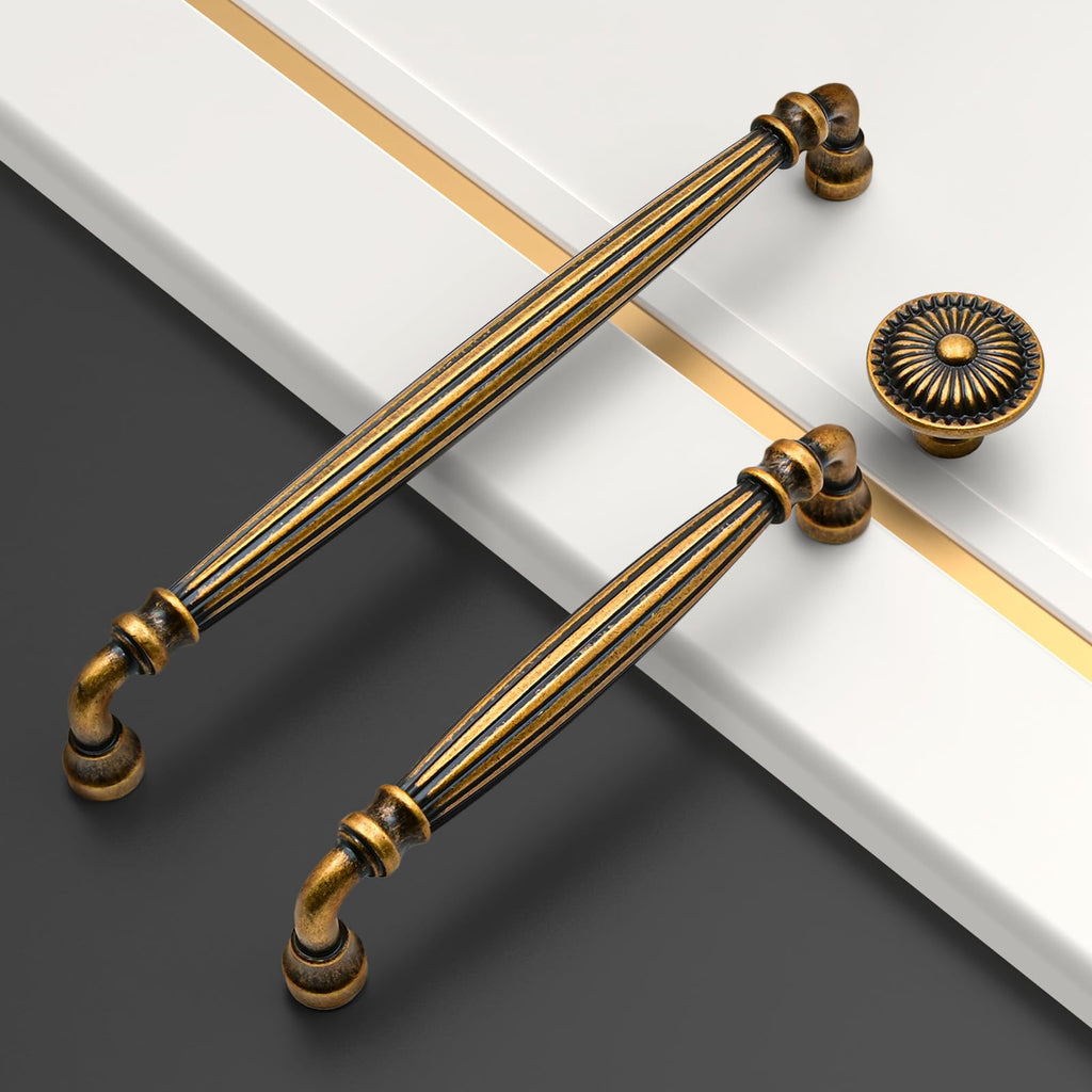6 Pack Brushed Antique Brass Kitchen Cabinet Knobs