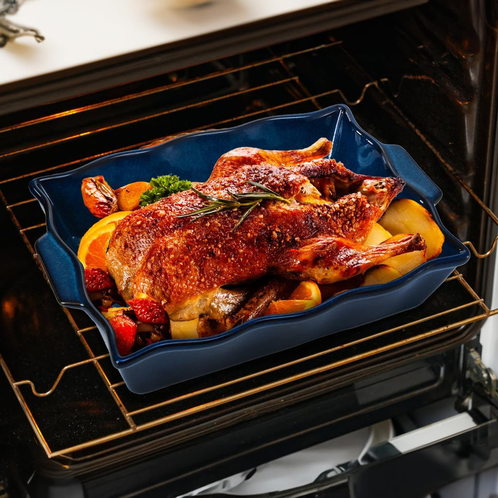 3 Pack Casserole Dishes for Oven, Ceramic Dishes with Handles, Heavy Duty Rectangular Lasagna Pan, Porcelain Bakeware