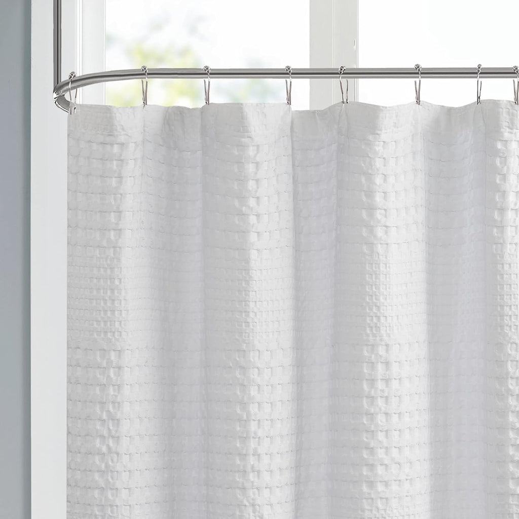 Arlo Shower Curtain , 72 x 72, White | Waffle Weave, Cotton, Adds Privacy, Machine Washable, OEKO-TEX Certified