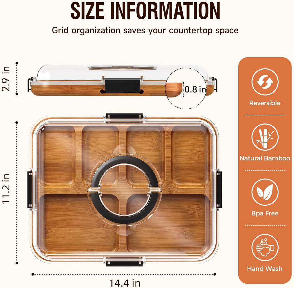 Charcuterie Board with Lid, Carbonized Bamboo, Knives Set and Bowls | Portable Double-Sided Locking Design, Cheese