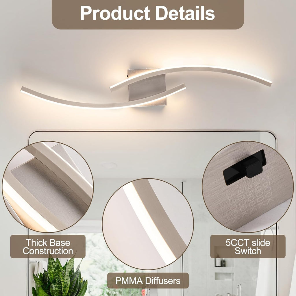 Hardwired 3000~6000K Modern Wall Sconce, 31.5IN Silver LED Wall Light Fixtures Brushed Nickel Wall Lights and Bedside