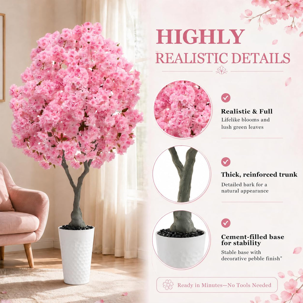 Artificial Cherry Blossom Tree 6FT - Fake Flower Blooming Tree