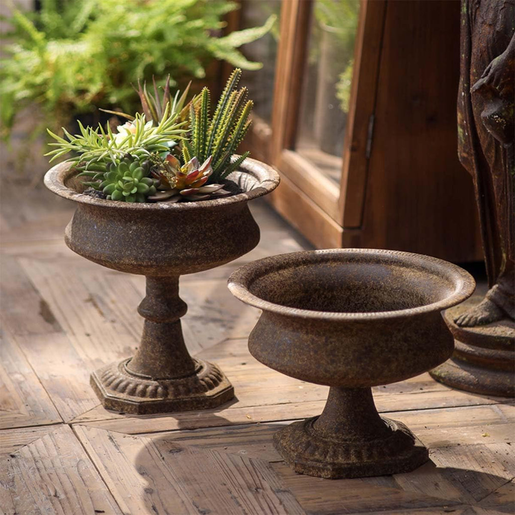 Vintage Pedestal Urn Planter,Rustic Brown | Antique Style Design, Indoor & Outdoor Use, Hexagonal Base, Succulent &