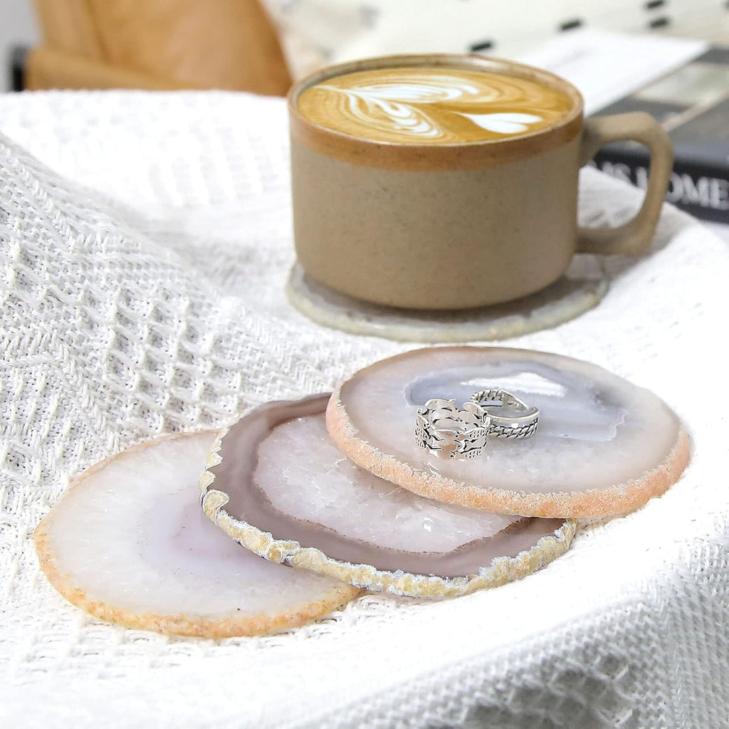 Natural Geode Agate Coaster for Drinks Crystal Coaster - Set of 4